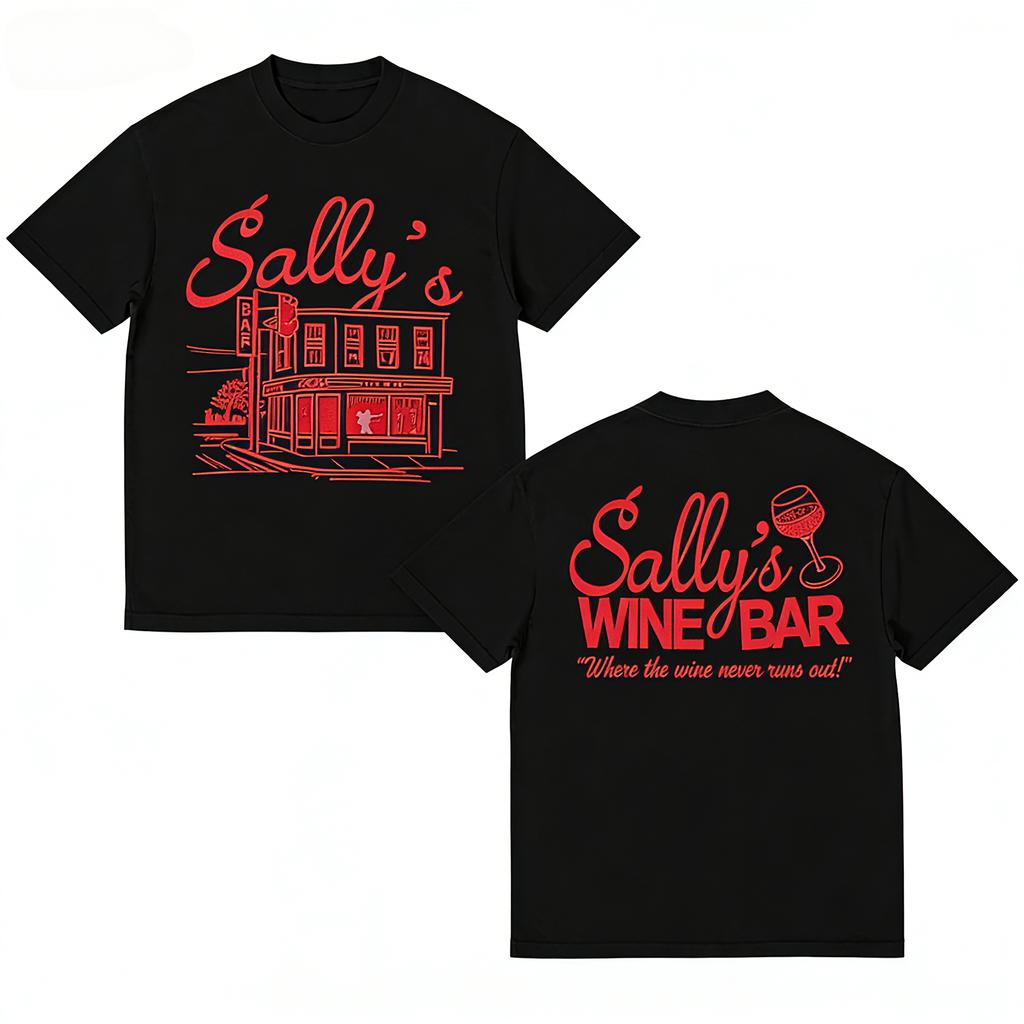 2026 SpringSummer Vintage Millennium Retro Sallys Wine Bar Mens and Womens Fashion HipHop Casual TShirts