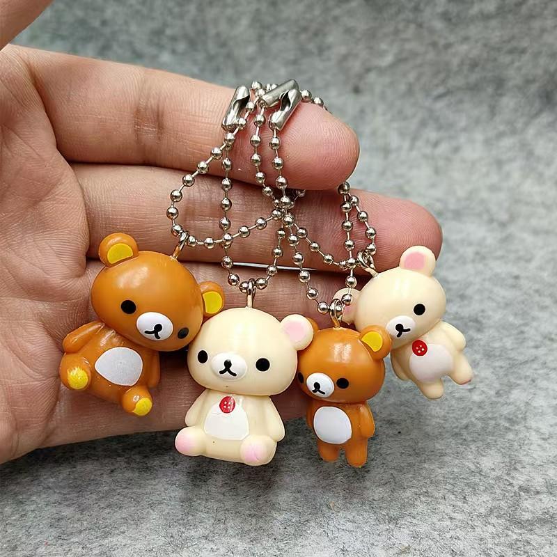 Non-Toxic 1Pcs Cartoon Kawaii Bread Bear Cute Little Yellow Chickek Figures Action Cartoon Keychains Bag Accessories Pendants Gift