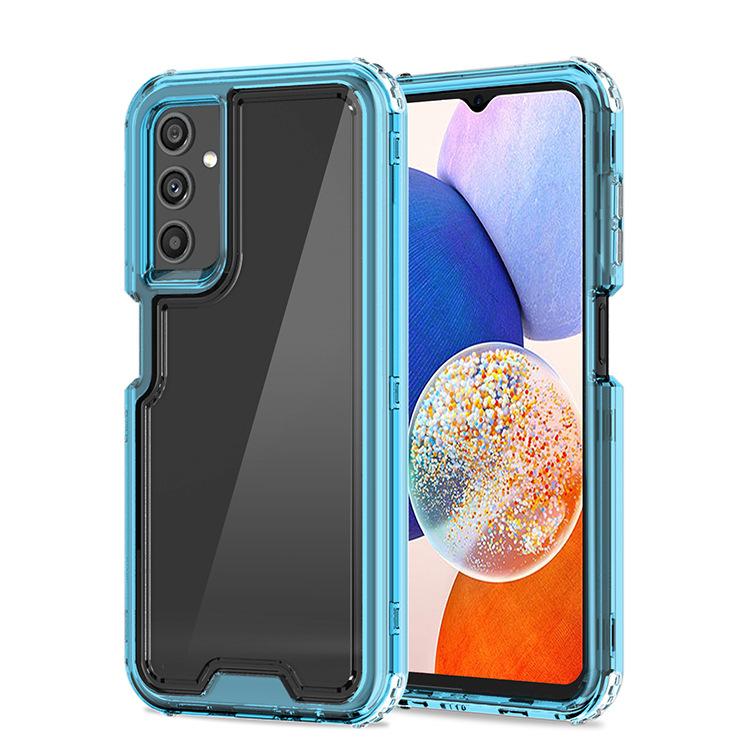 Transparent Blue Three-in-one Mobile Phone Case for Samsung A14 5 Airbags Anti-fall and Four-corner Protection