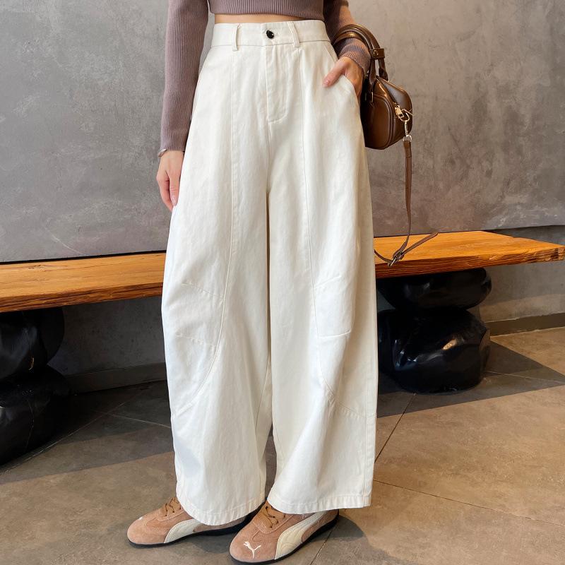 

2026 Spring/Summer Korean Style Slimming Cropped Cotton Pants for Petite Women M грязно-белый