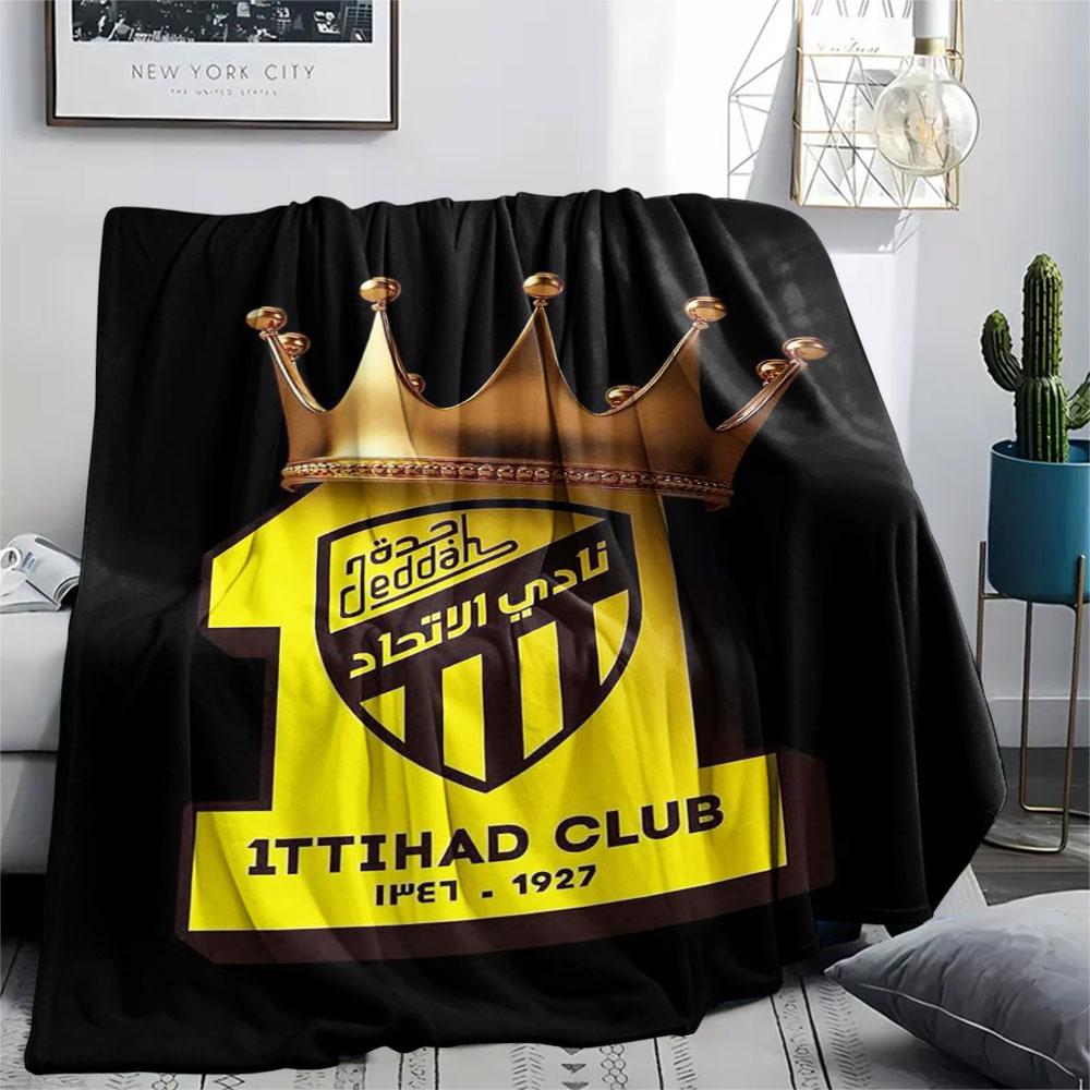 1PC Al-Ittihad Club Patterned Flannel Blanket Suitable For All Seasons for Home Decor Warmth and Comfort Gifts Holiday Present