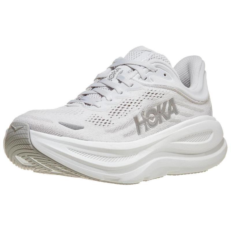 HOKA ONE ONE Bondi 9 Cushioning, Breathable, Supportive Low top Long Distance Running Shoes Women's White Silver Sneakers 1162012-SDSTS