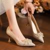 Fashion Champagne-colored wedding shoes for women, 2025 new style pointed-toe, thin-heeled, non-tiring French high heels