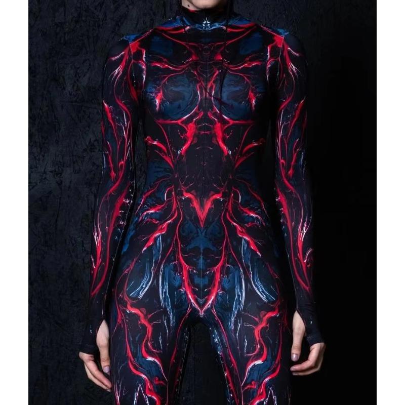 Women 3D Digital Printing Halloween Cosplay Tights Jumpsuit Adult One-piece Carnival Party Stage Show Dance Costume Outfit
