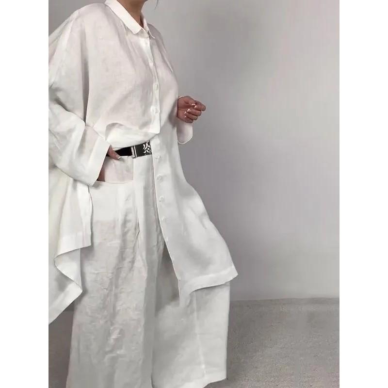 Women's Set Casual Loose Solid Color Shirt Set Wide Leg Pants Two Piece Set