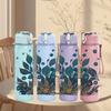 1PC Dark Teal Leaf Botanical Art Print 750ml Color Plastic Sports Water Bottle Leakproof Flip Straw Lid Suitable for Sports Office Home Use