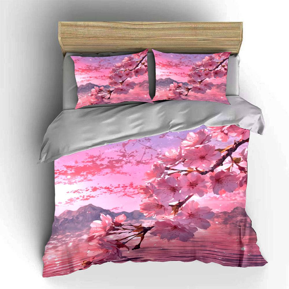 Cherry Blossom Art Decor Set Soft Skin-Friendly Bedding Set Includes 1 Duvet Cover And 2 Pillowcase Gift