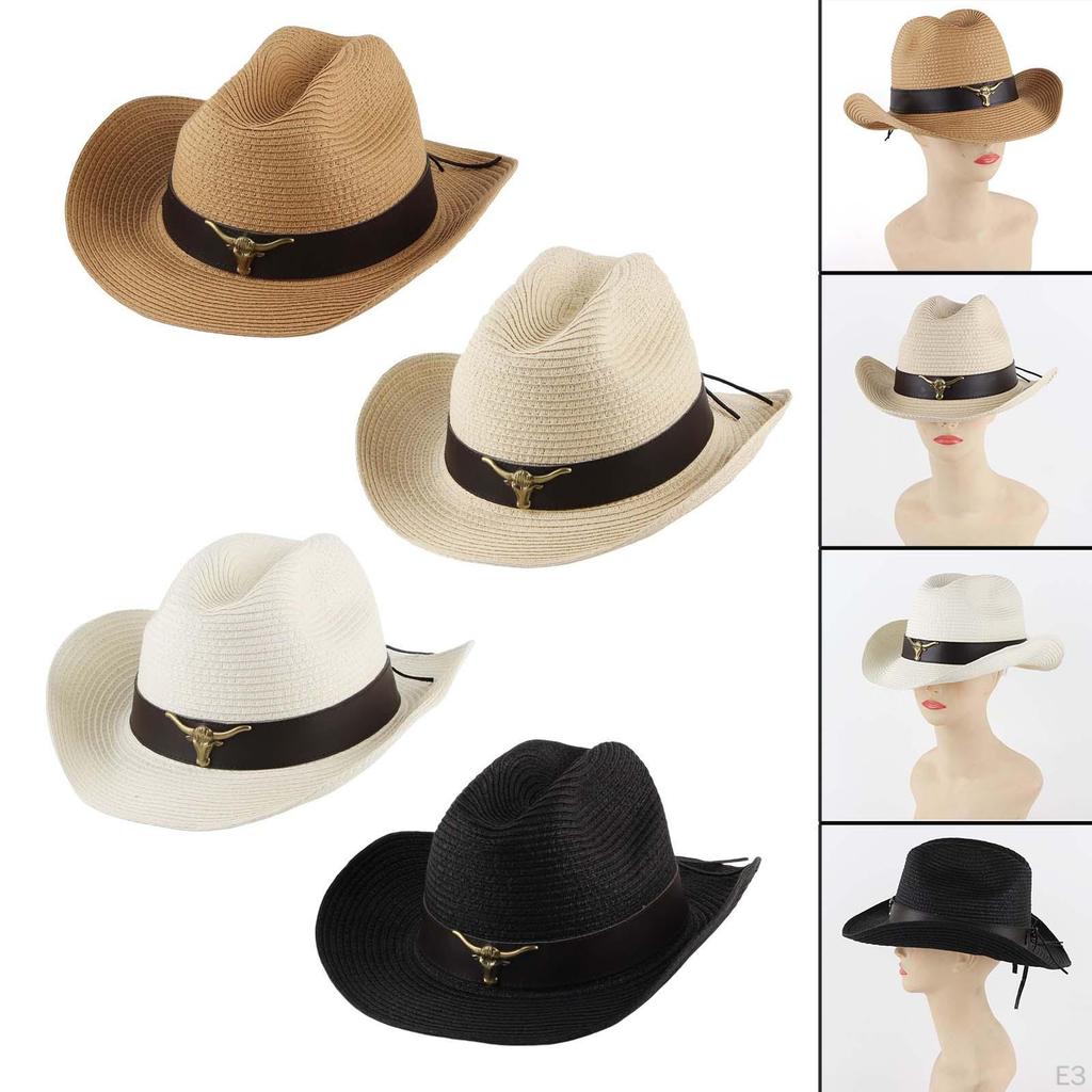Classic Western Cowboy Hat Sun Cow Decorate Wide Brimmed Costume Unisex for Cowgirl Outdoor