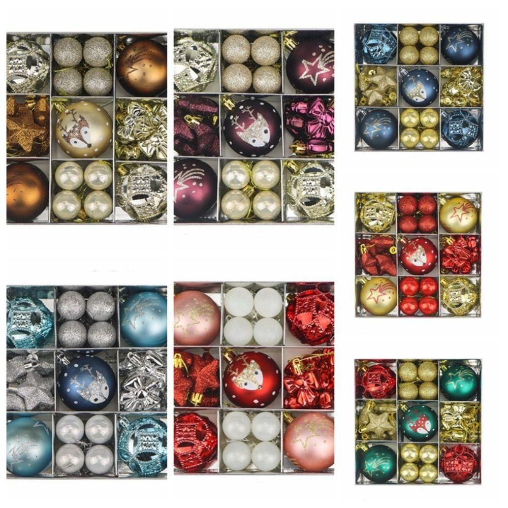 35Pcs Shatterproof Xmas Tree Hanging Balls Bow Christmas Ball Ornaments Party Decorations