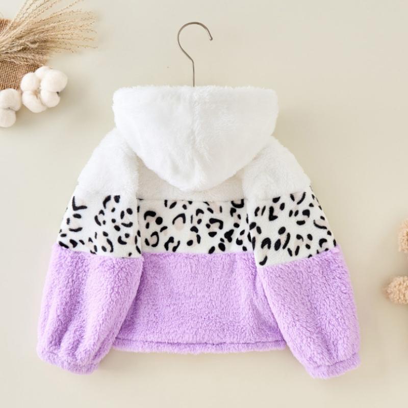 Mädchen-Kapuzenjacke mit Print, stilvoll und warm, mit kontrastfarbenen Nähten und durchgehendem Reißverschluss