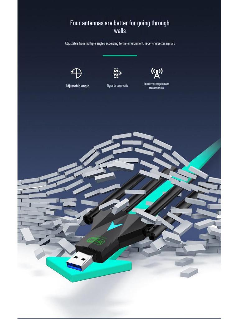 USB 3.0 Dual-Band 5G WiFi Adapter 1300Mbps High-Speed Through-Wall for PC