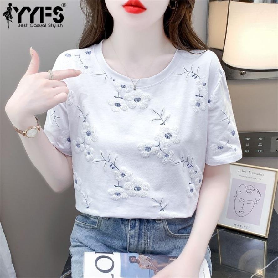 YYFS Damenmode Casual Sommer Frühling Blumenmuster Druck Kurzarm O-Ausschnitt Blusen & Hemden
