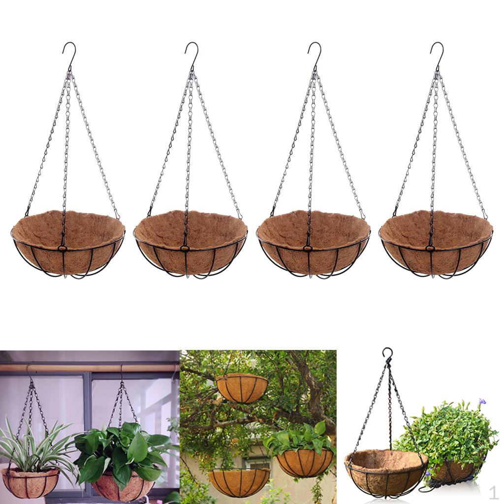 4pcs Hanging Coconut Basket Planter Flower Metal Hanger