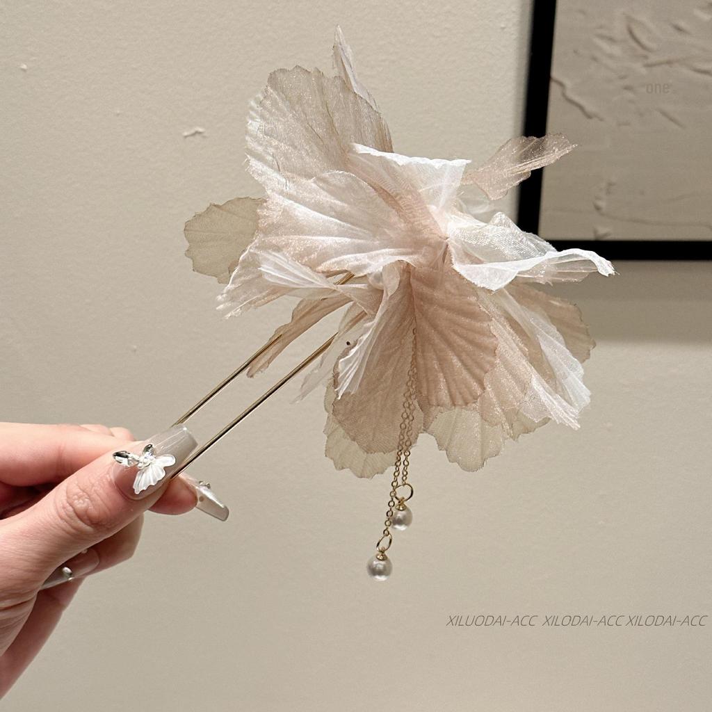 Premium Mesh & Leaf U-Shaped Hairpin: Elegant Ancient & Modern Chinese Style for Women.