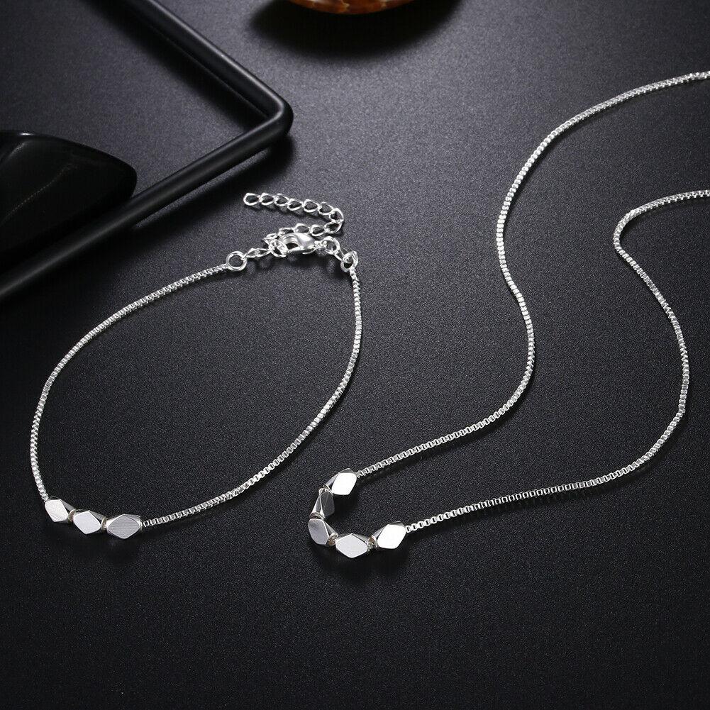 Korean Fashion 925 Sterling Silver Box Chain Bracelets Neckalce for Women Party Wedding Accessories Jewelry Sets Couple Gifts