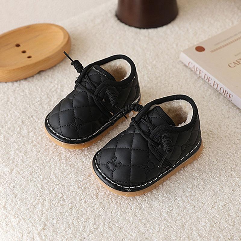 Baby Shoes with Fleece Lining Squeaky Warm First Walkers for 0-2 Years Old, Unisex Toddler Insulated Shoes