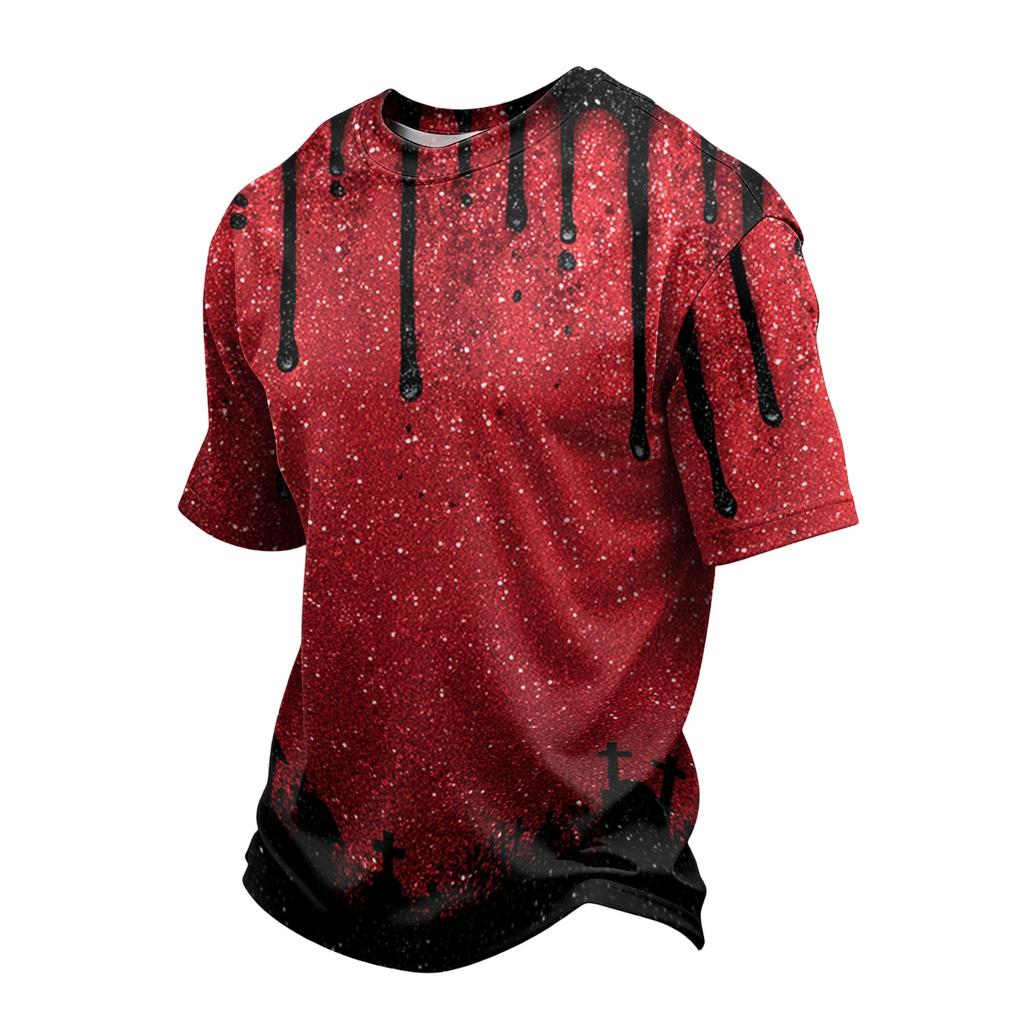 Men's Casual Printed Crew Neck Lightweight Breathable Short Sleeve Top Halloween Themed Design Comfortable Fit