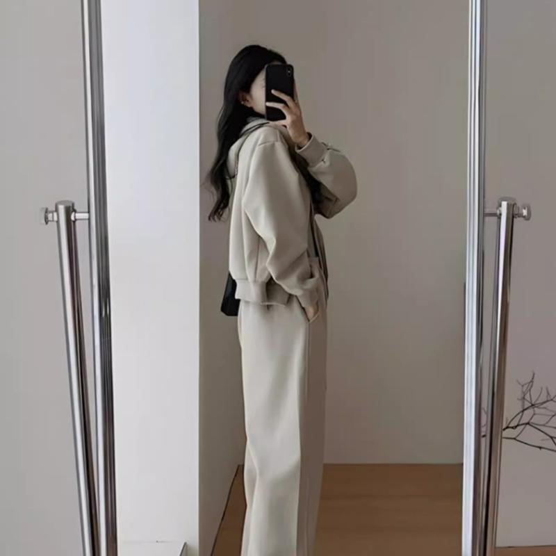 Damen Hoodie und Jogginghose Zweiteiliges Set Herbst Winter Solide Lose Koreanische Mode Y2k Zip Up Hoodie Sweatshirts