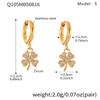 Qiong Yao 5A Zircon Four-Leaf Clover Pendant & Flower Ear Studs Hoops, PVD Gold-Plated Titanium Steel Jewelry.