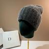 [Rabbit Fur] Water Drop Diamond Plush Knitted Hat, Winter Sweet Colored Diamond Plush Warm Soft Waxy Ear Protector Cold Hat