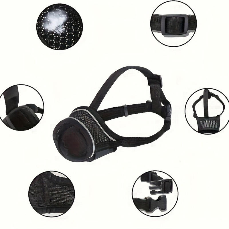 Breathable Mesh Dog Muzzle Adjustable Reflective Soft Nylon Muzzle with Buckle Strap Anti-Biting Allows Drinking Pet Training Accessory