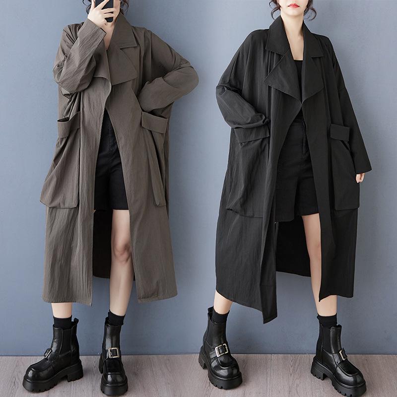 Spring & Autumn Loose Plus Size Patchwork Long Sleeve Windbreaker Dress One Size чёрный