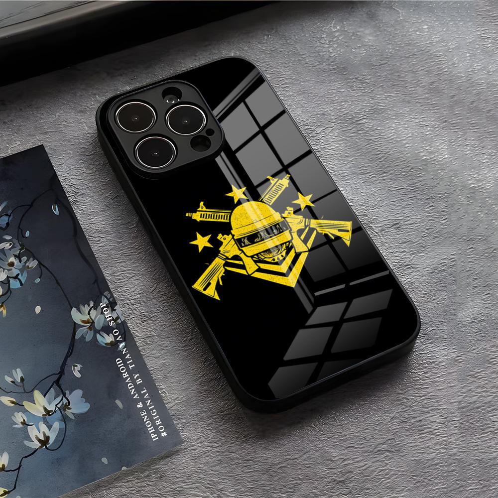 P-Pubg G-Game Phone Case For IPhone 17 Air 16 E Pro Max 15 14 13 Mini 12 Pro 11 Max Plus Black Glass Cover