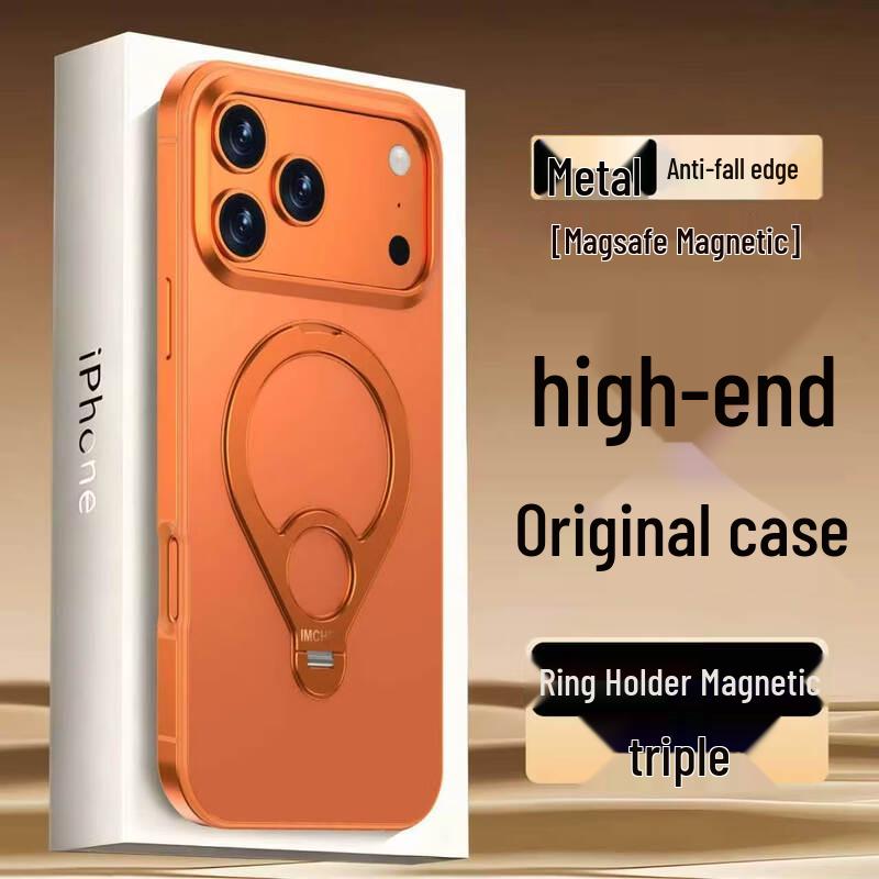 IM-CHEN Alloy Frame Magnetic Phone Case with Ring Stand for iPhone iPhone 17 Pro Max