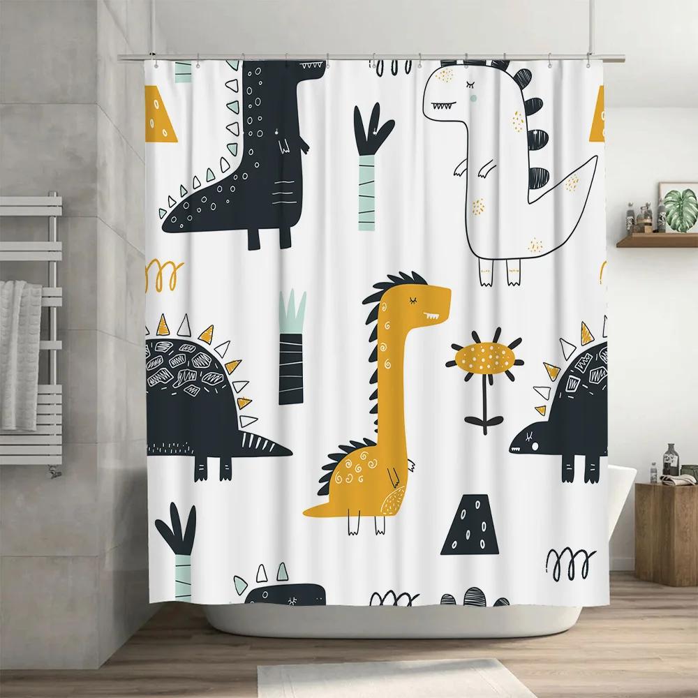 Brightly Colored Kids Bathroom Decor Shower Curtain With Dinosaur Print For Toddlers Bath