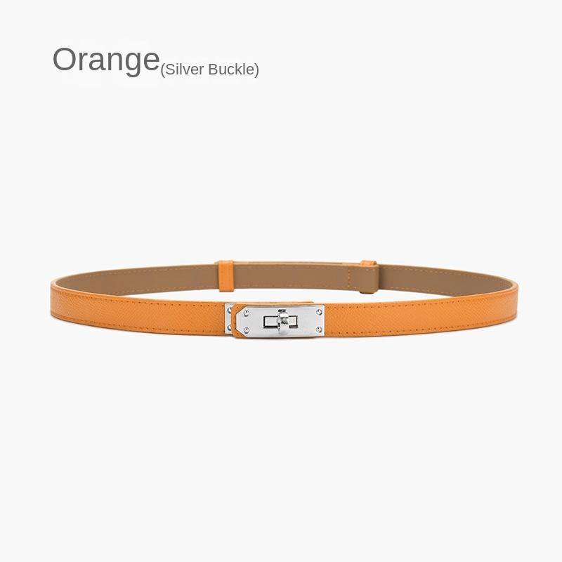 Mary6 Mary All-Match Retro Tailleversieringen Dames Dunne Riem Dames Echt Leer Koreaanse Mode Ceintuur Dunne Riem Dames Jurk 20185-Silver Clasp-Orange