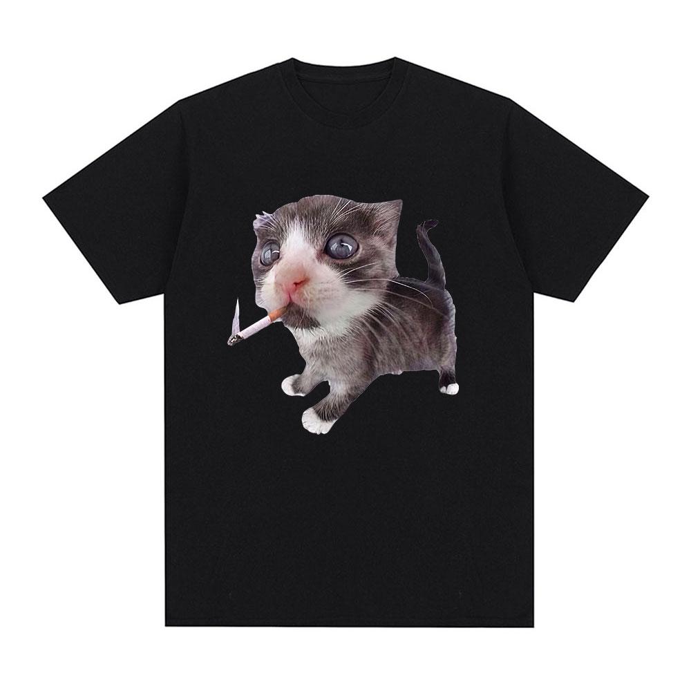 Funny Smoking Cat Meme Cigarette Kitten Graphic TShirt Women Clothing Fashion Vintage Tshirts Casual T Shirts
