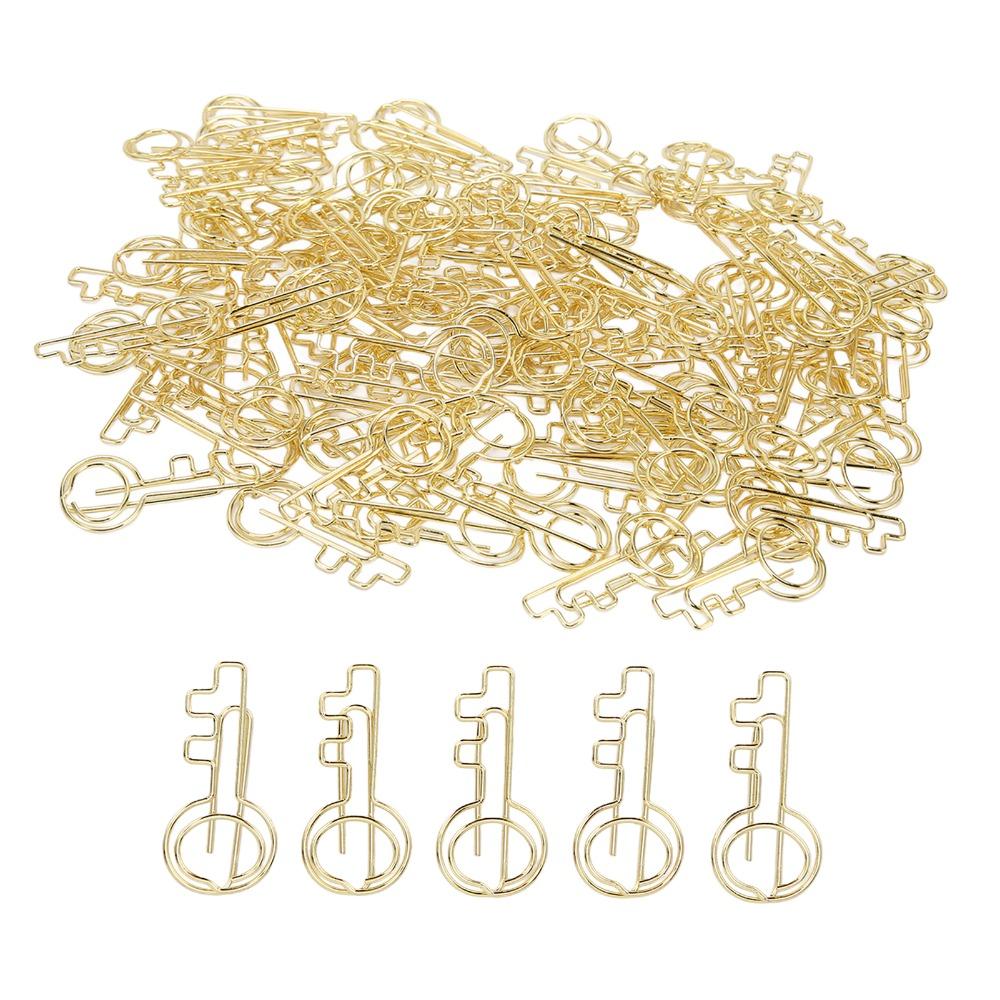 

100PCS Key Shaped Paper Clip Gold with Storage Box Cute Paper Clip Small Electroplating Metal Wire Paper Clip Document Sorting