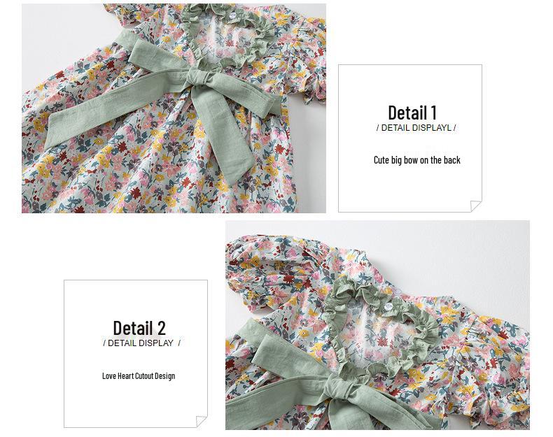 Korean Girls' Heart Cut-Out Floral Cotton Dress - Summer 2026 Collection