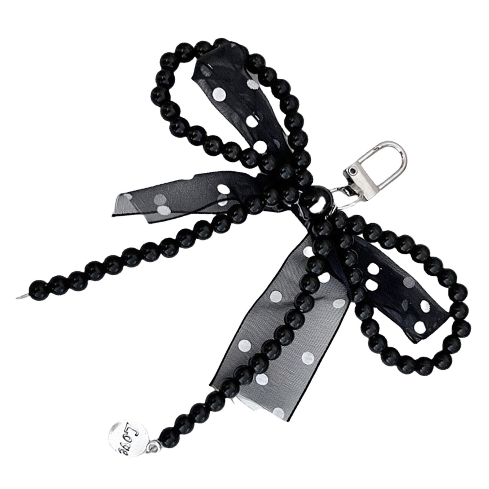 

Сладкий брелок с бантиком из искусственного жемчуга, ручной работы, подвеска-бабочка из ленты, модный аксессуар для ключей для сумок чёрный