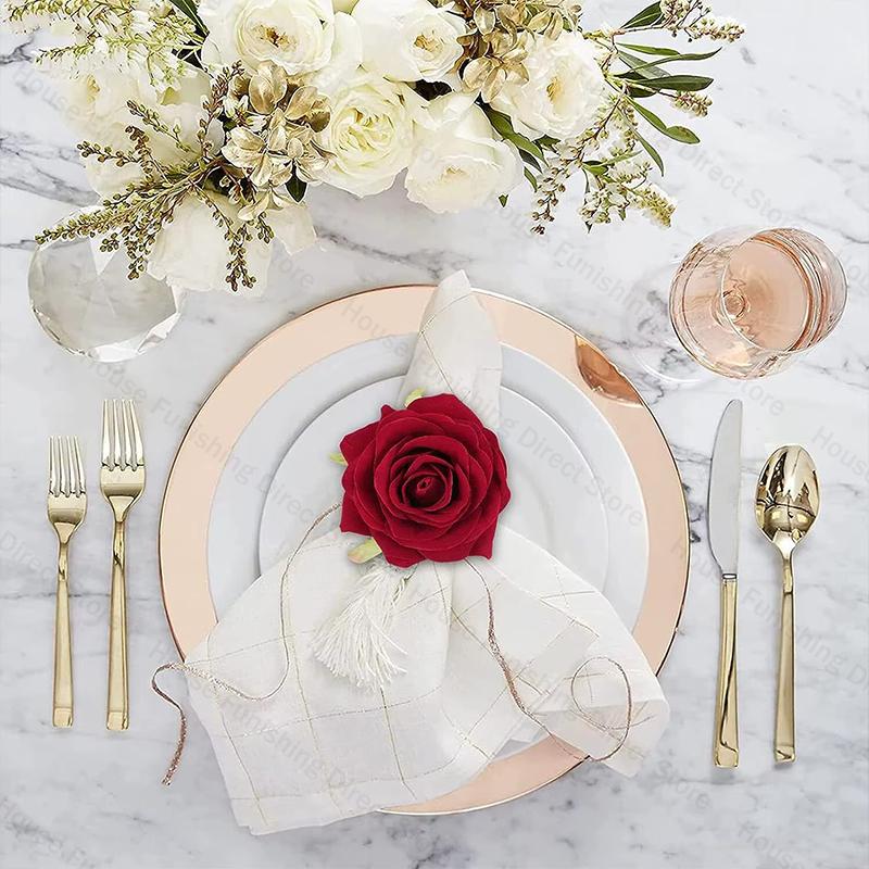 2025 New Valentine's Day Napkin Rings Rose Metal Napkin Rings Faux Flower Napkin Rings Wedding Banquet Birthday Decoration