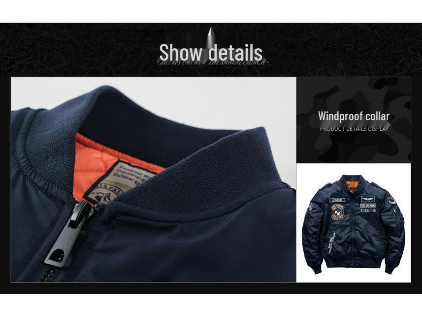 Vyriška didelio dydžio žieminė striukė su stovinčia apykakle - Šilta, stora medvilne paminkštinta pilotų striukė