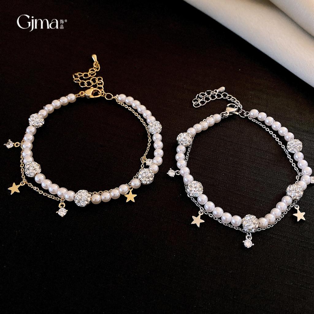 French beaded zircon star double-layer pearl bracelet bracelet niche design temperament jewelry