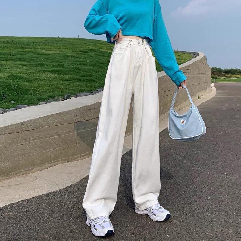 White High-waisted Jeans Women's Autumn Thin New Loose Straight Floor-mopping Wide-leg Trousers