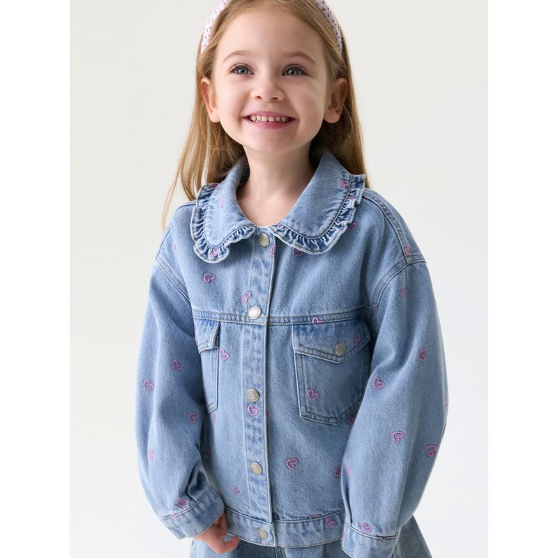 Mark Jenny Heart-Filled Girls' Lace Collar Pure Cotton Denim Jacket Baby Jacket Spring New Style 560110