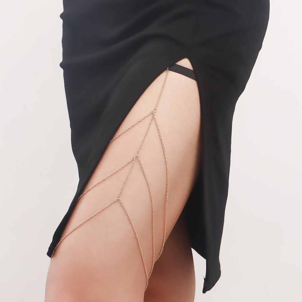European and American, Casual Versatile Leg Ring Body Chain, Sexy Sweet and Cool Wind Elastic Belt Metal Wind Thigh Chain