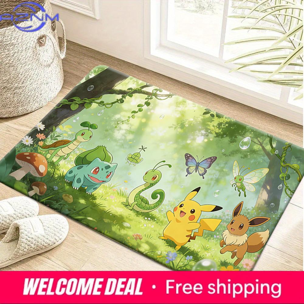 Pokemon Pikachu Bulbasaur Eevee Forest Adventure Print Doormat Non-Slip Absorbent Floor Mat for Indoor Entrance