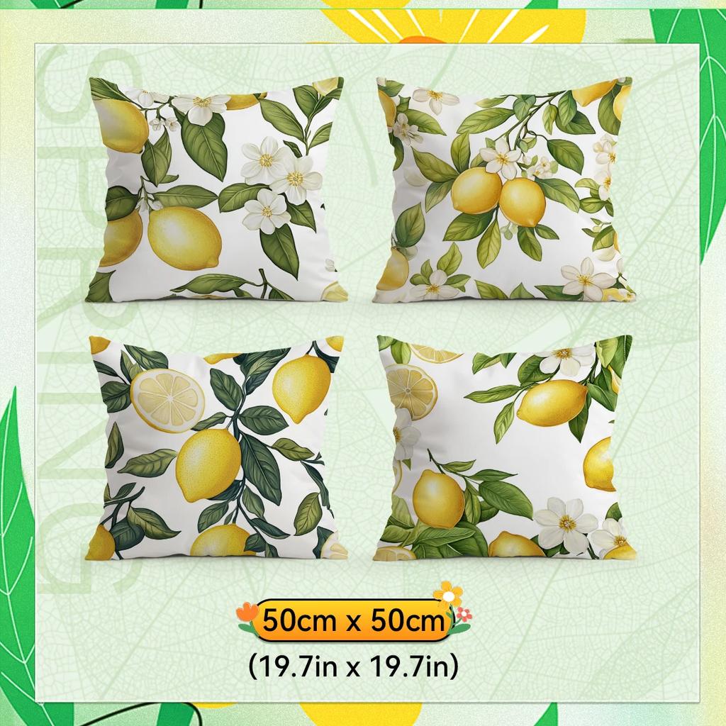 4pcs/set Lemons and Flowers Cushions Pillowcase Polyester Cushion Cover Throw Pillow Pillowcover Home Car Sofa Decor