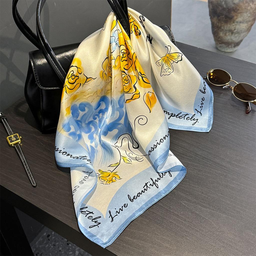 Foulard Carre 100% Naturel Pour Femme, Foulard Bandana, Foulards Floraux Pour Cheveux, Sac De Printemps, Cravates 53cm