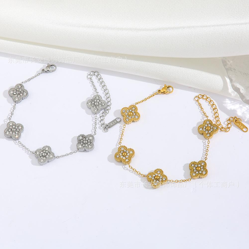 

Double sided 18K gold clover titanium steel bracelet 18K золотий