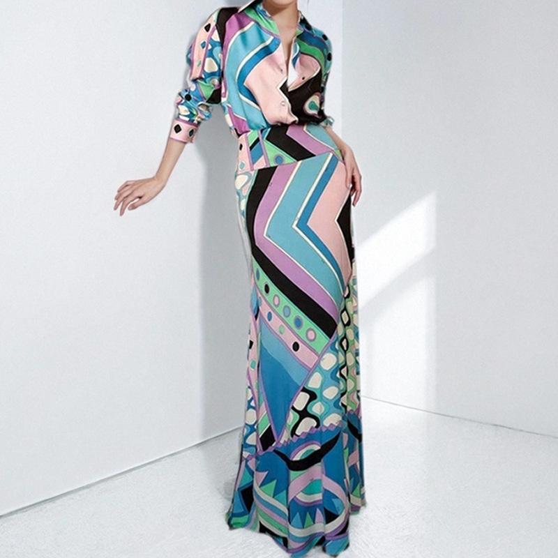 

Elegant Women s Lapel Shirt & Midi Skirt Two-piece Set S