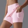 Auroth Women Sports Short Skirts With Porkets Elastic Push Up Yoga Sports Skirts Black Summer Girl Skirts