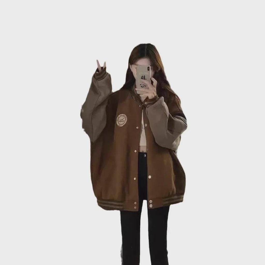 Women's Vintage Embroidered Plush Baseball Jacket - New Winter Style