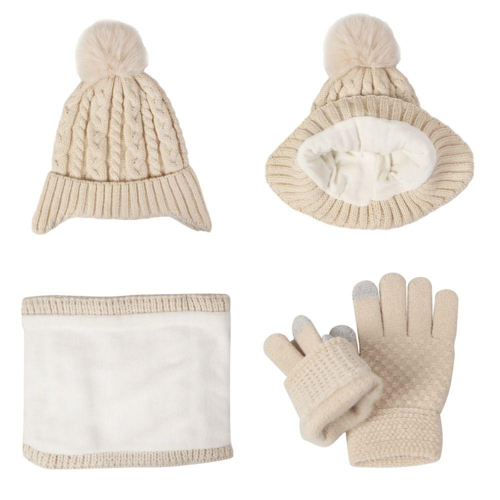 Winter Toddler Bonnet Kids Warm Pompom Knitted Hats New Hat Scarf Gloves Set  Children's Outdoor