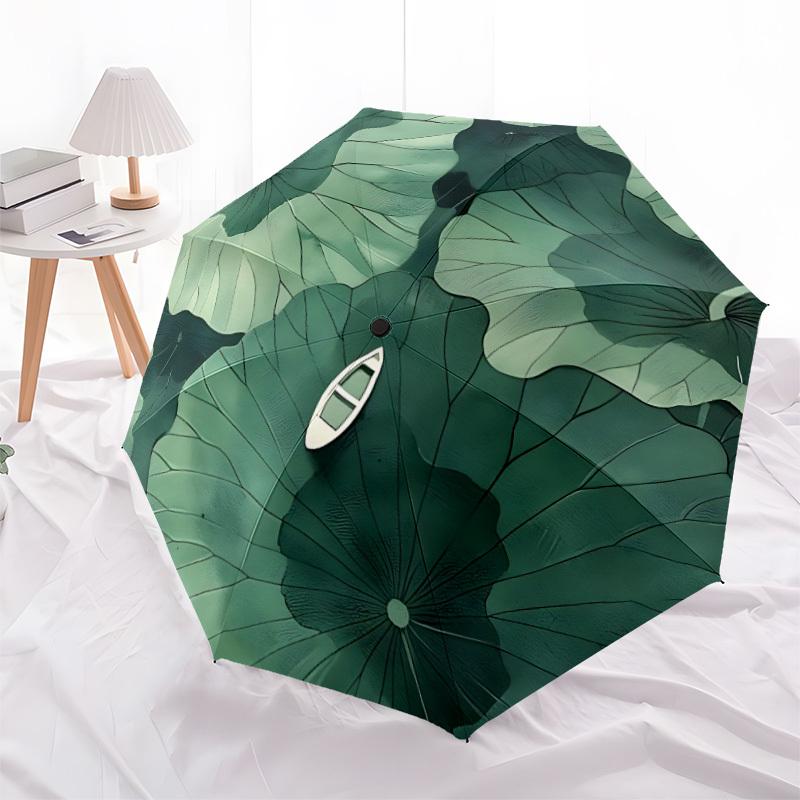 1pc Lotus Leaf Boat Automatic Open/close Folding Compact Umbrella, 8-Rib Sturdy Canopy, Lightweight Portable, Everyday Use, Gift, Outdoor Umbrella, Tr