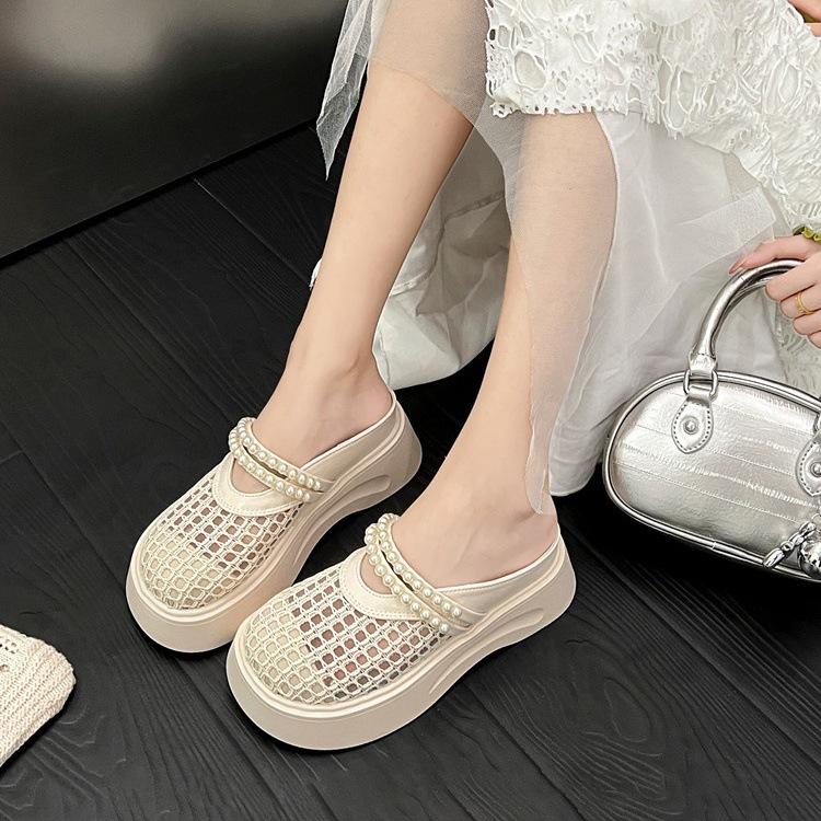 

Корейская версия женских летних модных сандалий с толстой подошвой и закрытым носком, 2025, сандалии с отверстиями, легкие, увеличивающие рост, дышащие, с полым сетчатым верхом 40